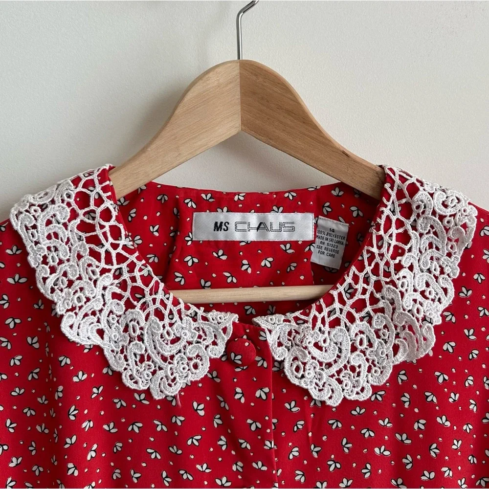 Vintage lace Peter Pan collared floral print button front midi dress- M/L - Picture 2 of 9